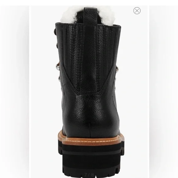 MARC FISHER $199 Izzie Genuine Shearling Lace Up Lug Sole Black Boot Size 6 NEW - Picture 6 of 10